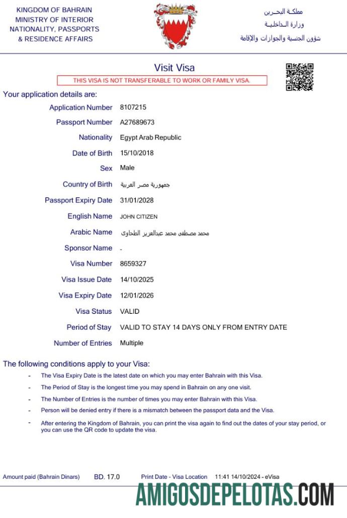 para download Modelo de visto Bahrain E em formatos Word e PDF, versão 2